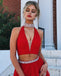 A-line V-neck Beaded Red Tulle  Prom Dress ,Cheap Prom Dresses,PDY0417