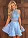 Two Pieces Blue Lace Halter Cheap Homecoming Dresses 2018, BDY0223