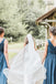 Charming V-neck Blue Chiffon A-line Long Cheap Bridesmaid Dresses, BDS0130