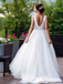 V-neck Ivory Tulle A-line Long Cheap Beach Wedding Dresses, WDS0036