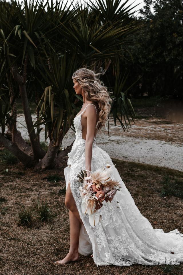 Popular V-ncek Side Slit Open Back Mermaid Simple Wedding Dresses. WDS0099