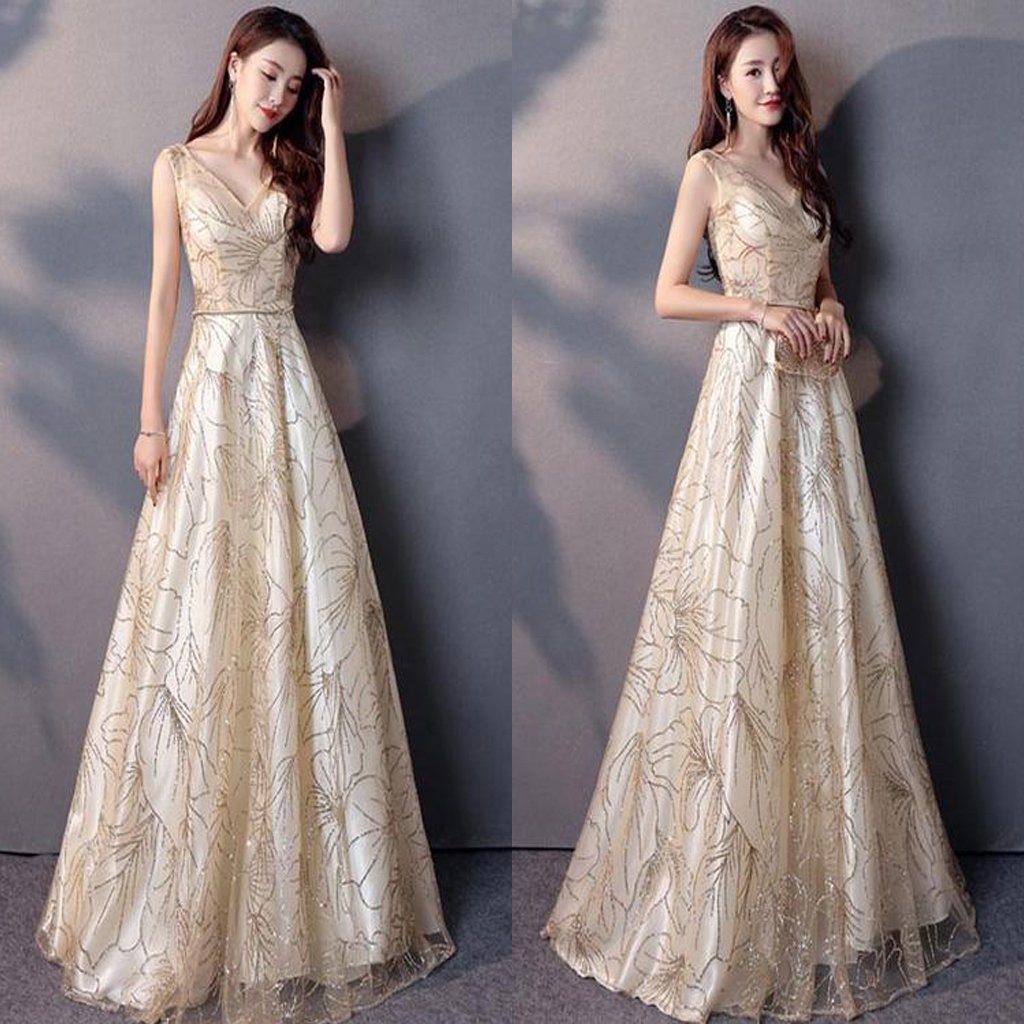 Loverly Tulle V Neck  Long Evening Gowns,Prom Dresses,Party Dresses,PDY0345