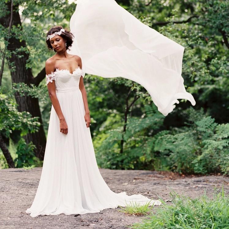 Off Shoulder Lace Sleeves Unique Casual Cheap Beach Wedding Dresses, WDY0182