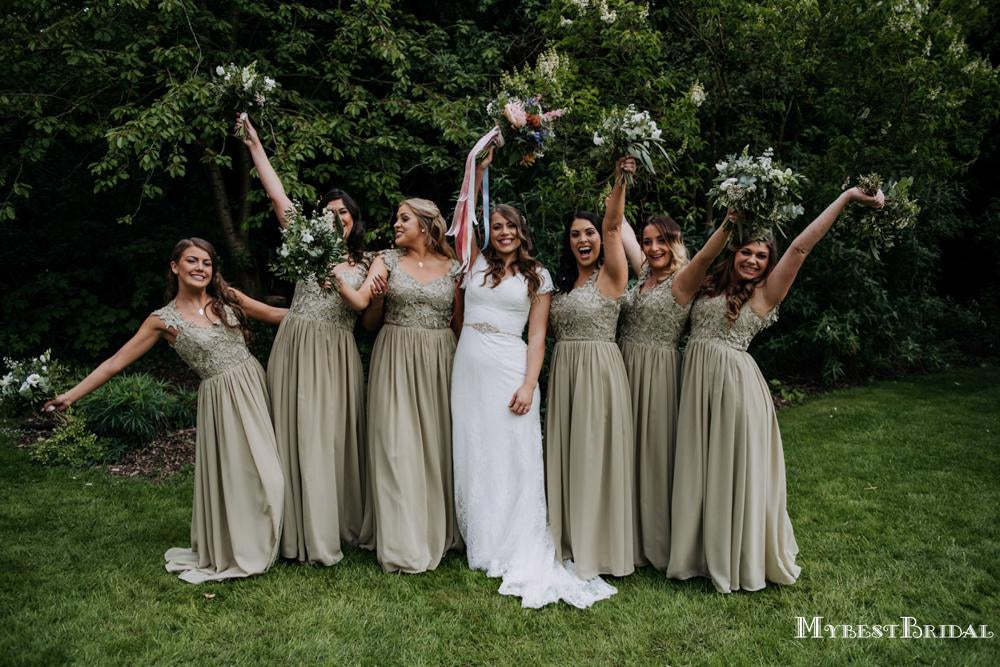 New Arrival Square Neckline Cap Sleeves Floor-Length Long Cheap Chiffon Bridesmaid Dresses, TYP0108