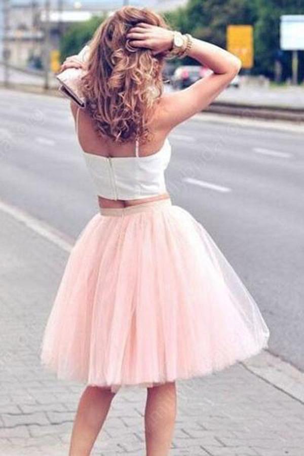 Two Pieces Spaghetti Straps Cheap Homecoming Dresses 2018,BDY0224