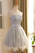 Grey Scoop Neck Lace Beaded Homecoming Dresses 2018, BDY0209