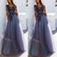 Sexy See Through Blue Lace Long Sleeve Open Back Custom Long Evening Prom Dresses , PDY0173
