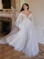 Simple V-neck Off-shoulder A-line Lace applique Wedding Dresses, WDY0257