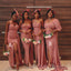 Mismatched One-shoulder Side slit Mermaid Elegant Simple Pretty Long Bridesmaid Dresses, BDS0250