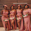 Mismatched One-shoulder Side slit Mermaid Elegant Simple Pretty Long Bridesmaid Dresses, BDS0250