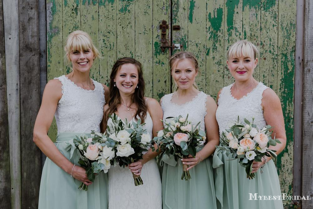 Charming Elegant Round Neck Sleeveless Mint Chiffon Long Cheap Wedding Party Bridesmaid Dresses, BDS0004