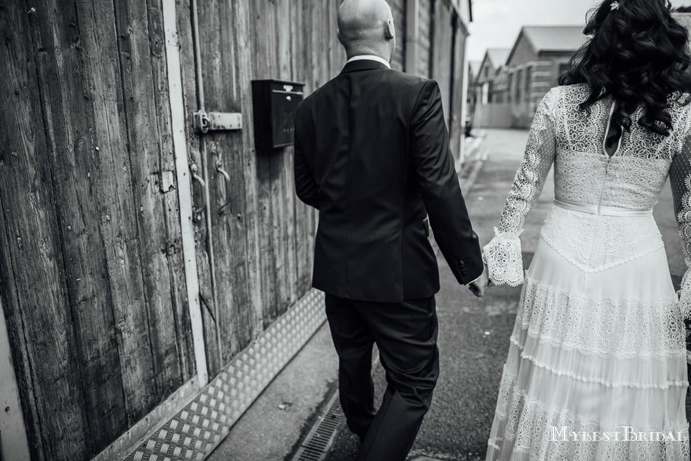 Unique Round Neck Long Sleeve Long Cheap Lace Wedding Dresses, TYP0011