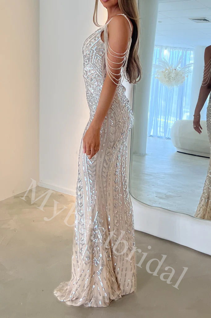 Sexy V-neck Sleeveless Off shoulder Mermaid Long Prom Dress,PDS1067