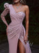 Elegant One shoulder Sweetheart Side slit Sheath Long Prom Dresses,PDS0626