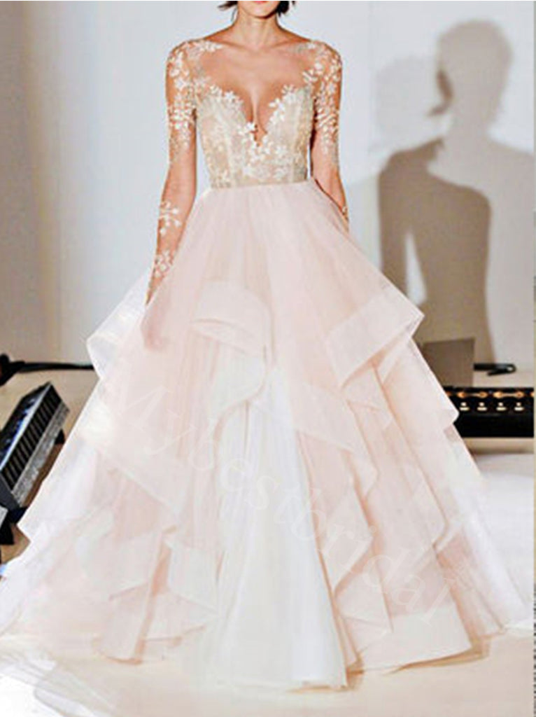 Elegant V-neck Long sleeves A-line Prom Dresses,PDS0608