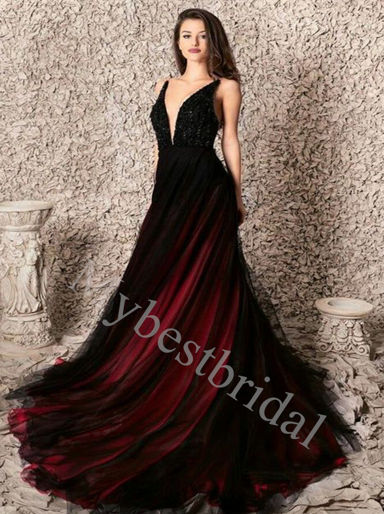 Sexy Sleeveless V-neck A-line Prom Dresses,PDS0729