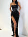 Sexy Spaghetti straps Side slit Sheath Prom Dresses,PDS0714