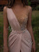 Elegant V-neck Sleeveless Side slit A-line Prom Dresses,PDS0674