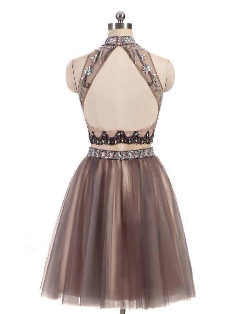 Beading Charming High Neck Open Back Two Pieces Pretty Popular Homecoming Dresses For Teen , BDY0104