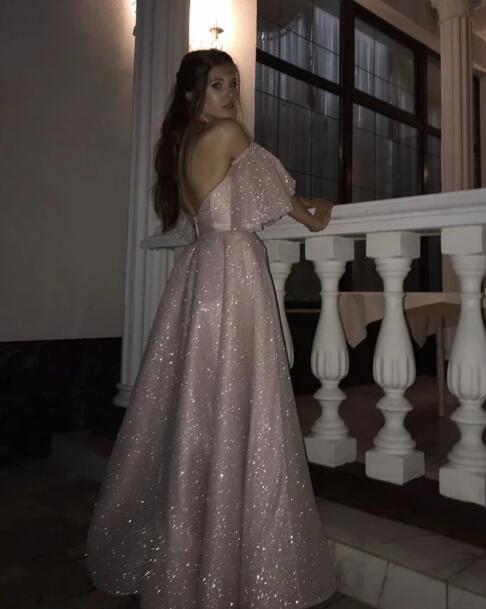 Sparkly A-Line Pink Sequins Sweetheart Long Cheap Sparkle EveningParty Prom Dresses with Sleeves, PDS0049