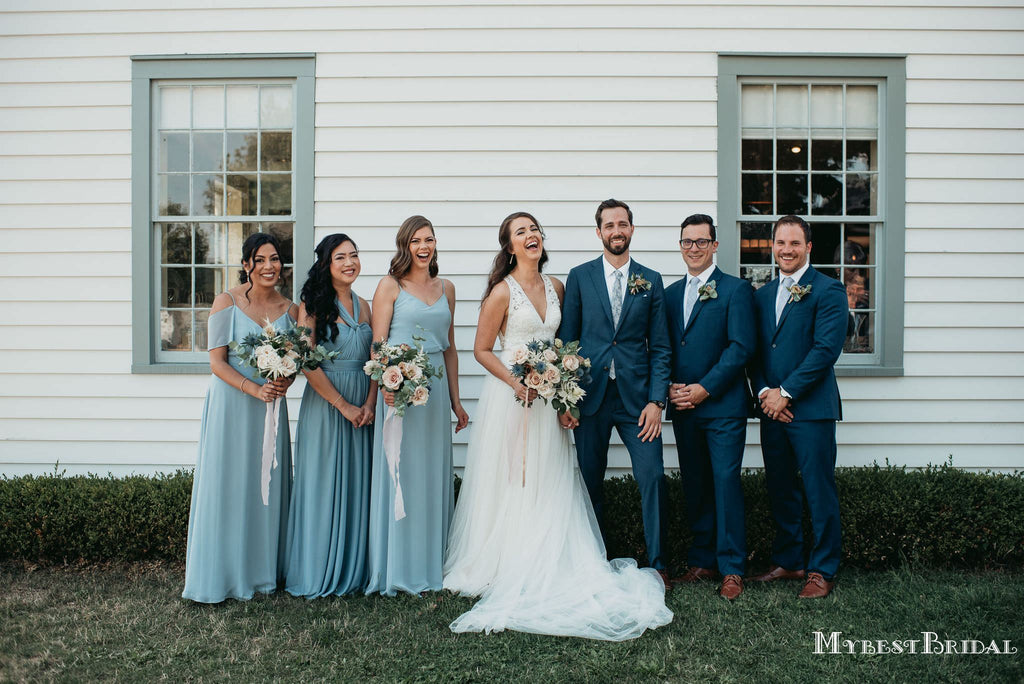 Mismatched Blue Chiffon A-line Long Cheap Bridesmaid Dresses, BDS0093
