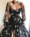 Elegant Chaming New Arrival Illusion Neckline Long Sleeves Black Tulle Long Cheap Formal Evening Prom Dresses, TYP0128
