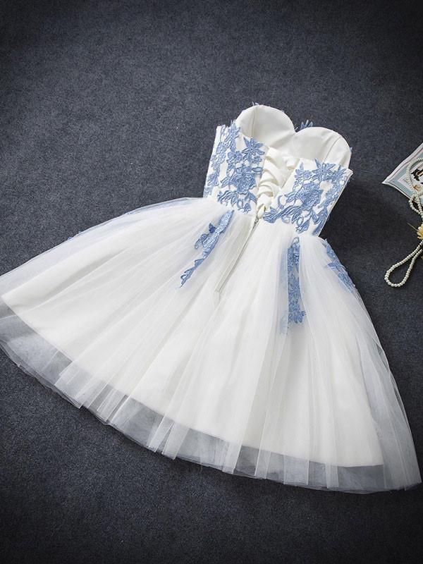 Sweetheart A-line Blue Lace Homecoming Dress ,Short Prom Dresses,BDY0353