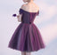 A-line Off-the -Shoulder Purple Tulle Homecoming Dress ,Short Prom Dresses,BDY0355