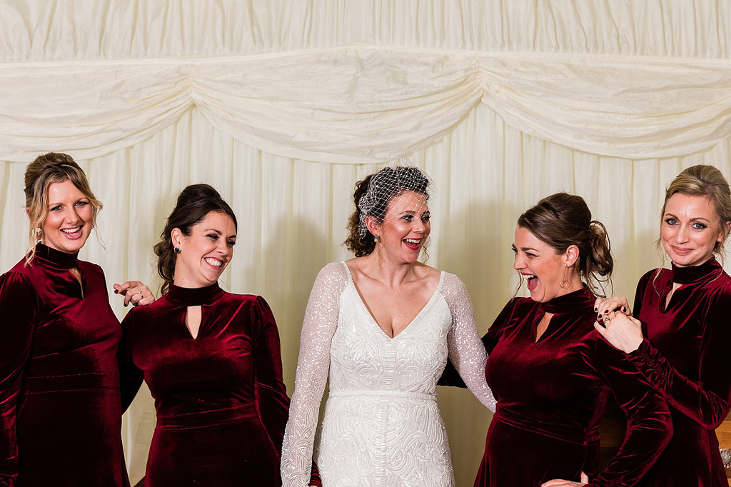 Newest High Neck Long Sleeves Burgundy Velvet Cheap Bridesmaid Dresses, BDS0121
