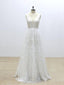 Simple V Neck Lace Cheap A-line Wedding Dresses Online, WDY0240