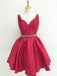 V Neck Red See Through Beading Custom Cheap Homecoming Dresses 2018, BDY0229