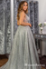 Charming A-Line Silver Sequined V Neck Sparkly  Sexy Party Dress Long Cheap Formal Prom Dresses, PDS0034