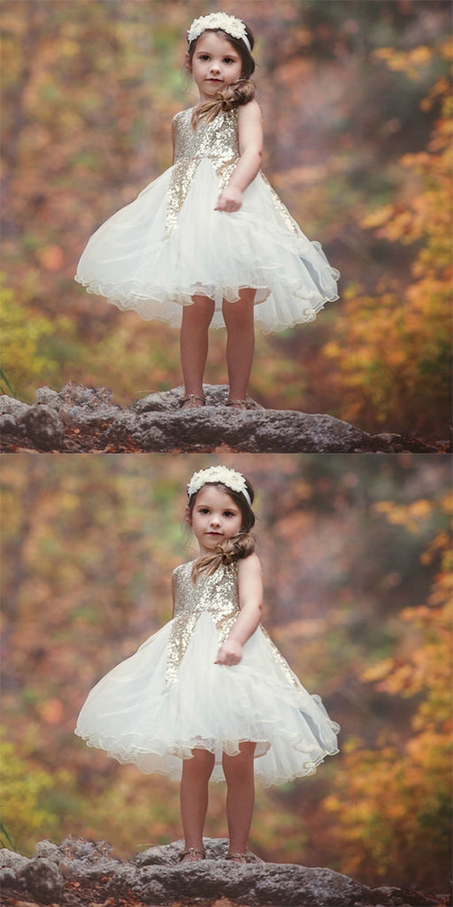 Ivory Tulle & Gold Sequin Flower Girl Dresses,Cheap Flower Girl Dresses ,FGY0164