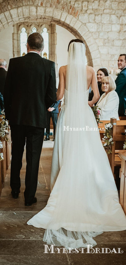 Newest Charming Elegant Simple Halter A-line Long Cheap Satin Wedding Dresses, TYP0099