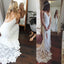 Gorgeous Straps V-neck White Lace Long Side Slit Wedding Dresses, Bridal Dress WDY0168