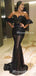Sweetheart Off-The-Shoulder Black Tulle Mermaid Long Cheap Mermaid Evening Party Prom Dresses, PDS0018