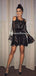 Long Sleeve Black Lace A-line Short Homecoming Dresses, HDS0040