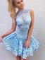 High Neck Blue Lace Illusion Short Cheap Homecoming Dresses Online, BDY0281