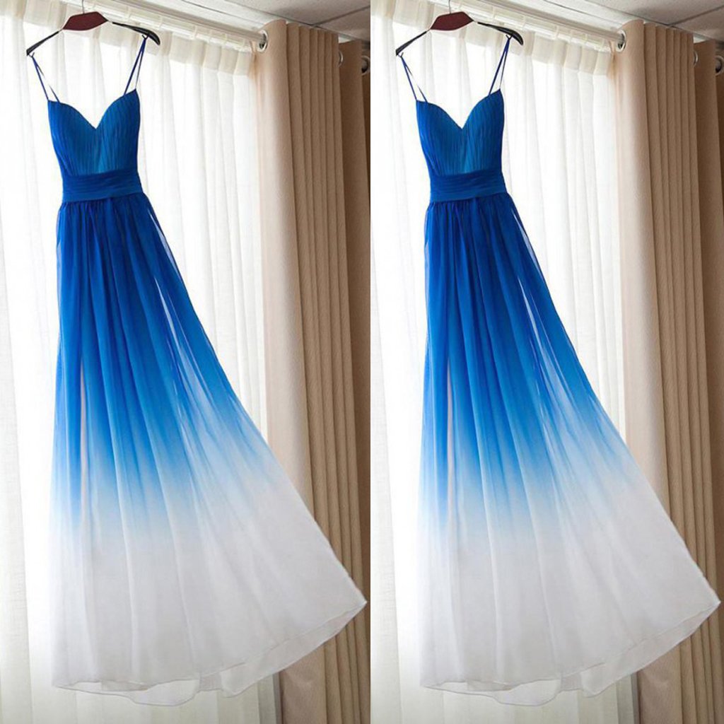 A line  Royal Blue Prom Dresses, Long Bridesmaid Dresses With Pleated Sleeveless Straps ,PDY0306