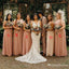 New Arrival Mismatched Pink Chiffon Long Cheap Wedding Party Dresses, Long Bridesmaid Dresses, BDS0006