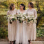 Long Sleeves Round Neck A-line Long Cheap Ivory Chiffon Top Lace Bridesmaid Dresses, TYP0106