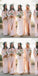 Pink V Neck Long Sleeves Side Slit Chiffon Cheap Bridesmaid Dresses, TYP0008