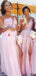 Cheap Lace Applique Pink Chiffon Slit Long Bridesmaid Dress,Cheap Bridesmaid Dresses,WGY0202