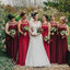 Scoop Burgundy Chiffon A-line Long Cheap Bridesmaid Dresses, BDS0092