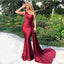 Charming One Shoulder Burgundy Mermaid Long Cheap Bridesmaid Dresses, BDS0114