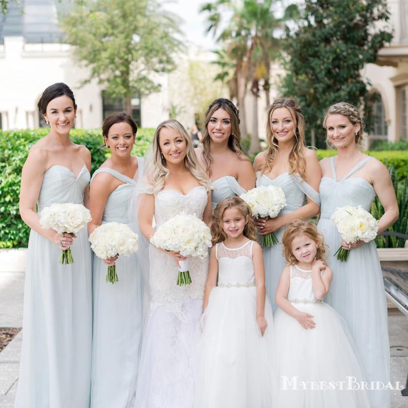 Mismatched Charming Simple Light Blue Chiffon A-line Long Cheap Bridesmaid Dresses, BDS0035