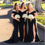 Off-The-Shoulder Charming Black Sexy Side Slit Mermaid Long Cheap Bridesmaid Dresses, BDS0049