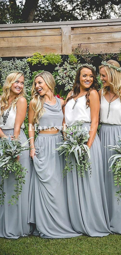 Two Piece Chiffon Bridesmaid Dresses, Blue Bridesmaid Dresses,Cheap Bridesmaid Dresses,WGY0264