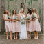 Pink Scoop Sleeveless Chiffon Tea Length Cheap Bridesmaid Dresses, BDS0101