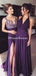 Purple Chiffon Side Slit Long Evening Prom Dresses, bridesmaid dresses,Wedding Party Dresses,WGY0126